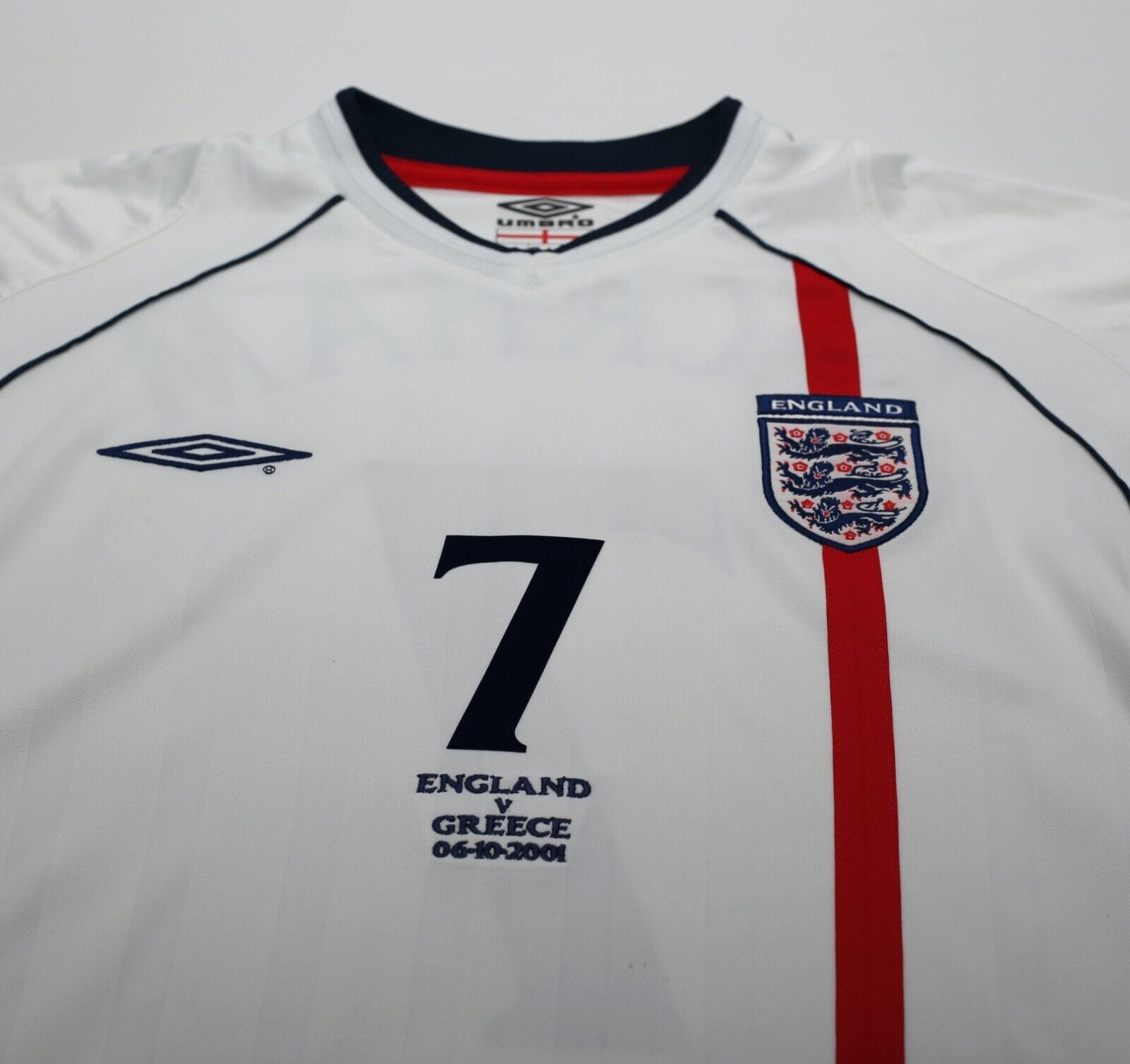 2001/03 BECKHAM #7 England Vintage Umbro Home Greece