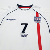 2001/03 Beckham #7 England Vintage Umbro Home Greece Football Shirt (S) WC 2002
