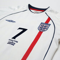 2001/03 Beckham #7 England Vintage Umbro Home Greece Football Shirt (S) WC 2002