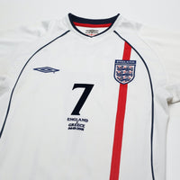 2001/03 Beckham #7 England Vintage Umbro Home Greece Football Shirt (S) WC 2002