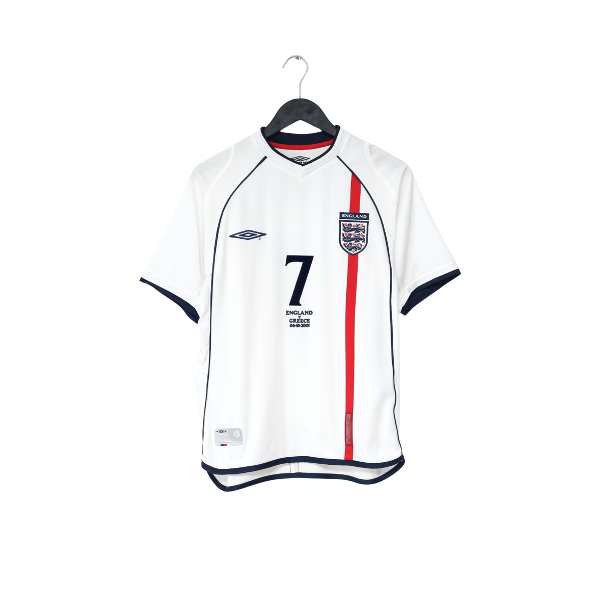 2001/03 BECKHAM #7 England Vintage Umbro Home Greece Football Shirt (S) WC 2002