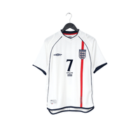 2001/03 BECKHAM #7 England Vintage Umbro Home Greece Football Shirt (S) WC 2002