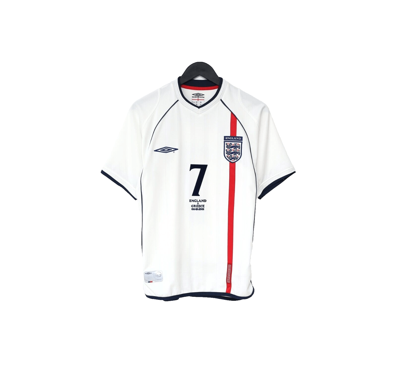 2001/03 BECKHAM #7 England Vintage Umbro Home Greece Football Shirt (S) WC 2002