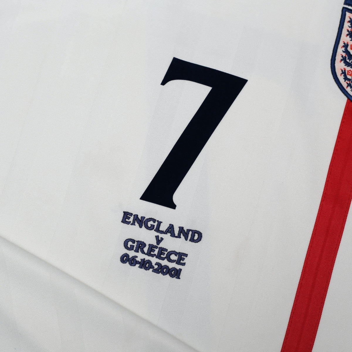 2001/03 Beckham #7 England Vintage Umbro Home Greece Football Shirt (XL)