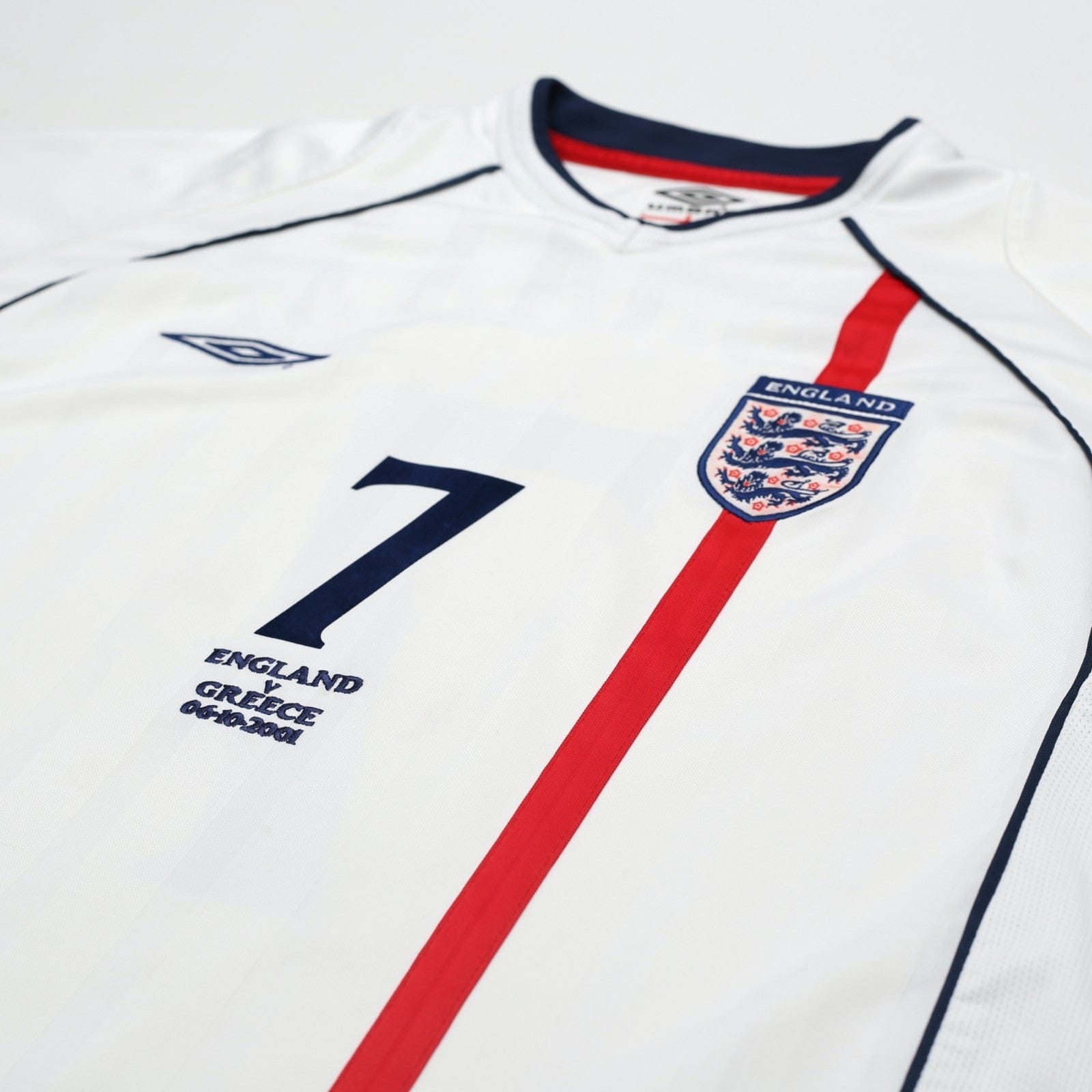 2001/03 Beckham #7 England Vintage Umbro Home Greece Football Shirt (XL)