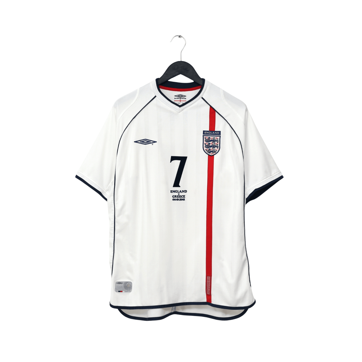 2001/03 Beckham #7 England Vintage Umbro Home Greece Football Shirt (XL)