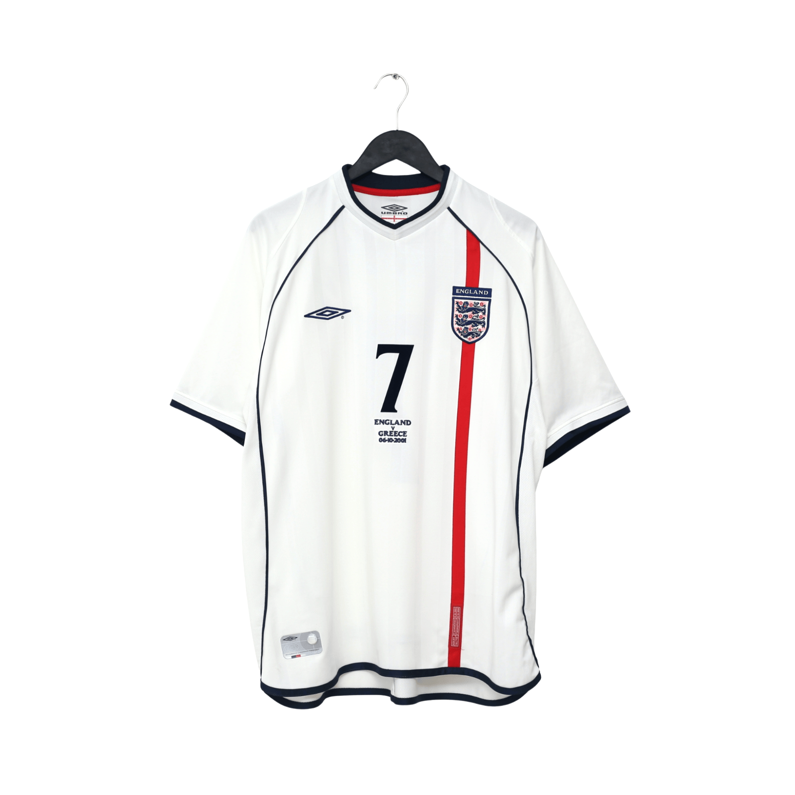 2001/03 Beckham #7 England Vintage Umbro Home Greece Football Shirt (XL)