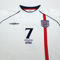 2001/03 Beckham #7 England Vintage Umbro Home Greece Football Shirt (XL)