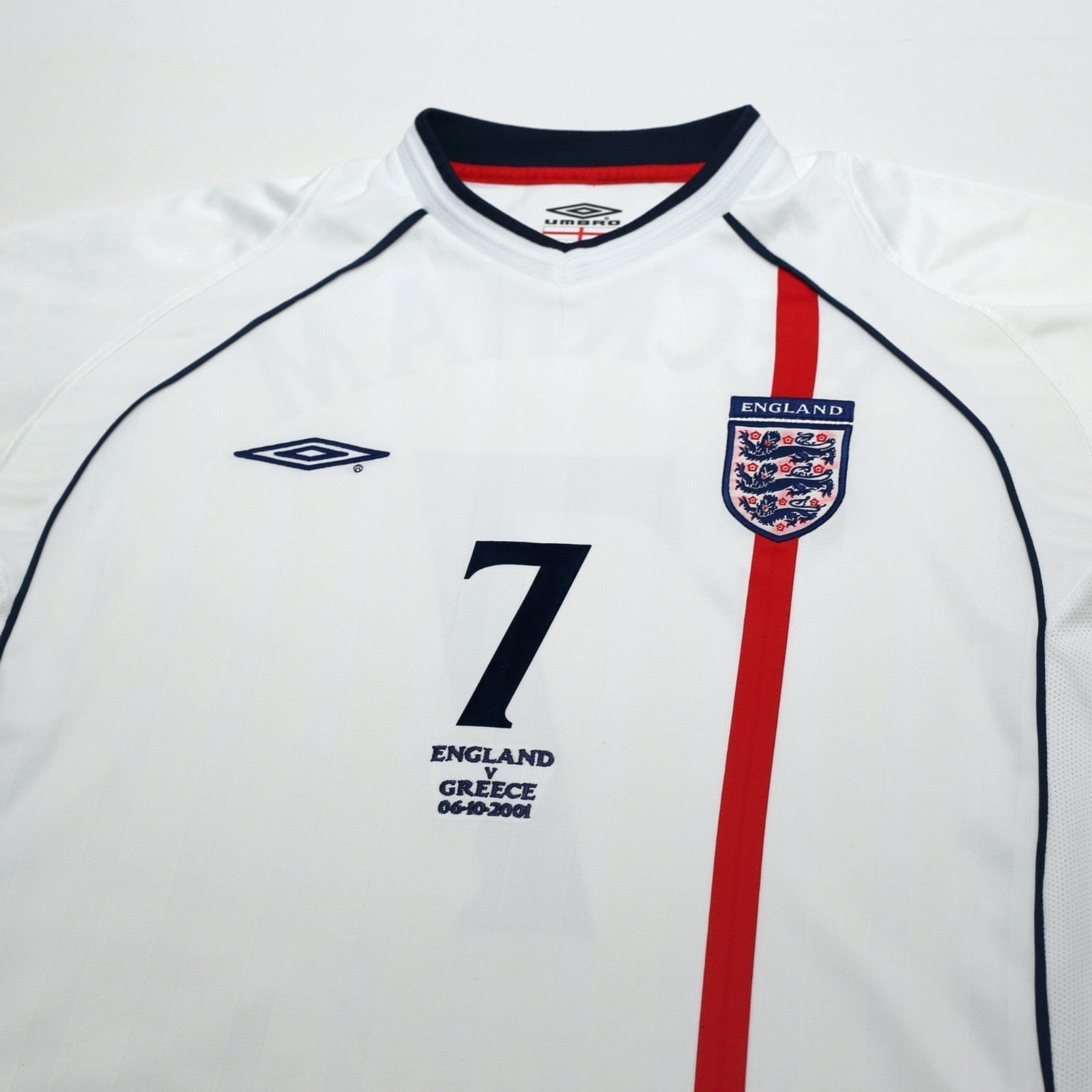 2001/03 Beckham #7 England Vintage Umbro Home Greece Football Shirt (XL)