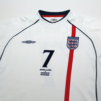 2001/03 Beckham #7 England Vintage Umbro Home Greece Football Shirt (XL)