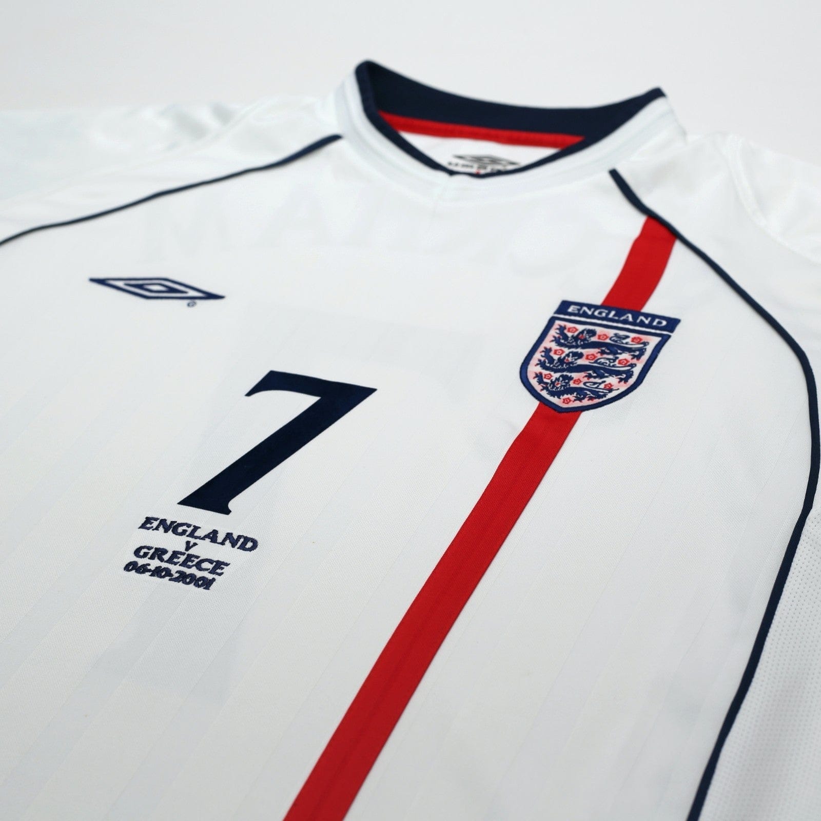2001/03 Beckham #7 England Vintage Umbro Home Greece Football Shirt (XL)