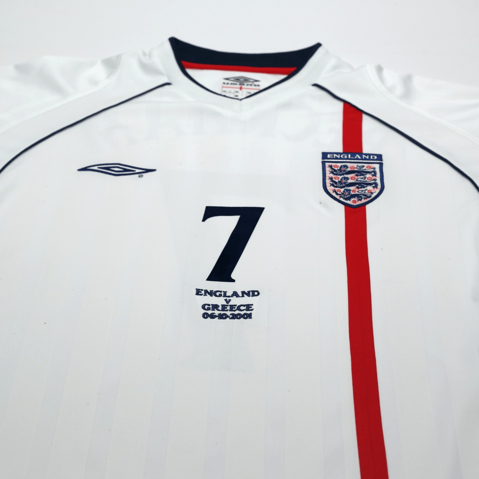 2001/03 Beckham #7 England Vintage Umbro Home Greece Football Shirt (XL)