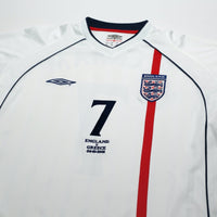 2001/03 Beckham #7 England Vintage Umbro Home Greece Football Shirt (XL)