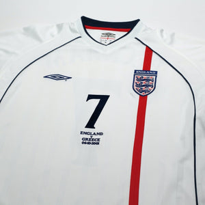 2001/03 Beckham #7 England Vintage Umbro Home Greece Football Shirt (XL)
