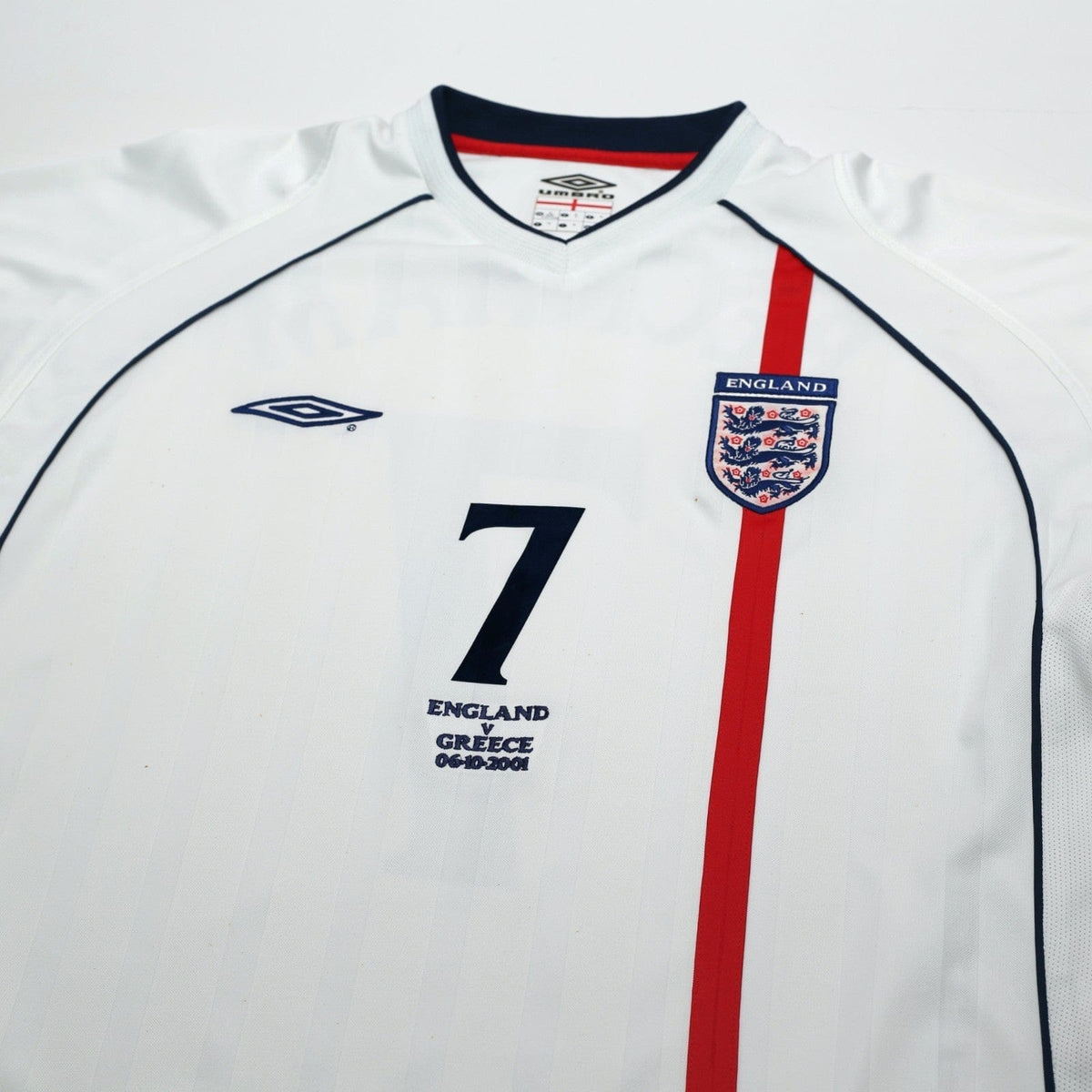 2001/03 Beckham #7 England Vintage Umbro Home Greece Football Shirt (XL)