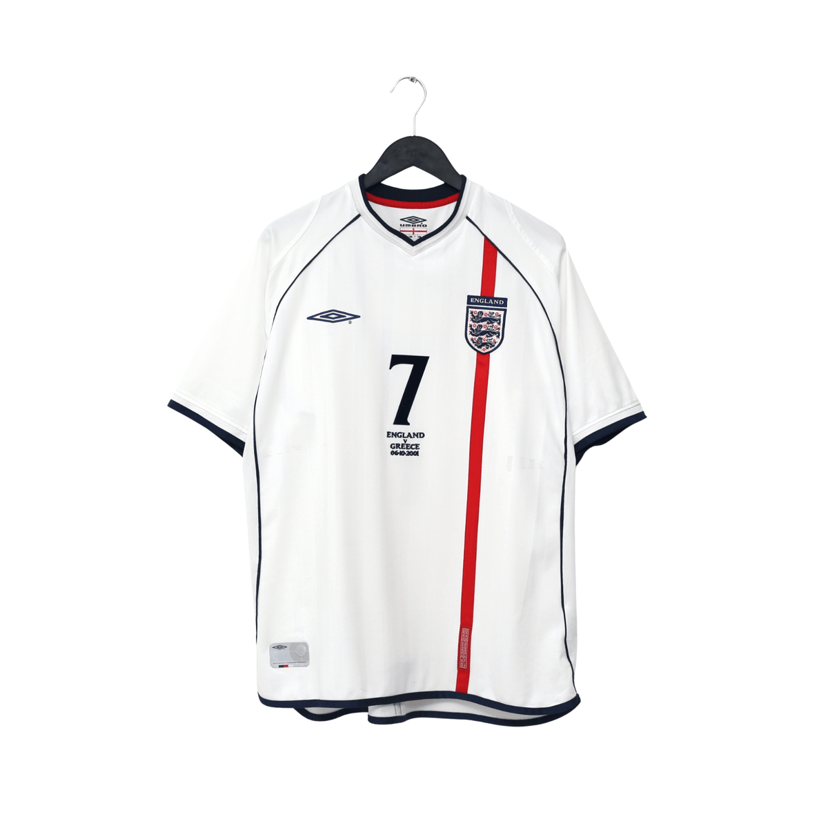 2001/03 Beckham #7 England Vintage Umbro Home Greece Football Shirt (XL)