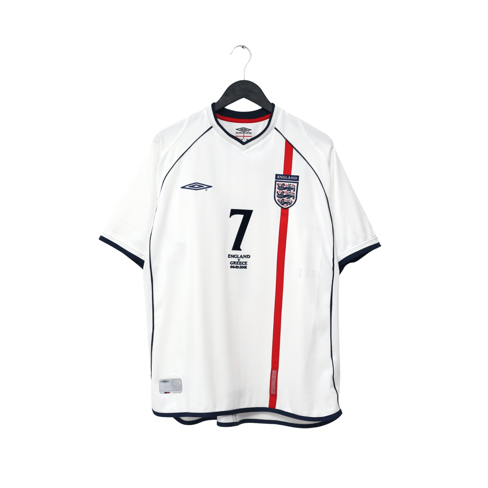 2001/03 Beckham #7 England Vintage Umbro Home Greece Football Shirt (XL)