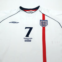 2001/03 Beckham #7 England Vintage Umbro Home Greece Football Shirt (XL)