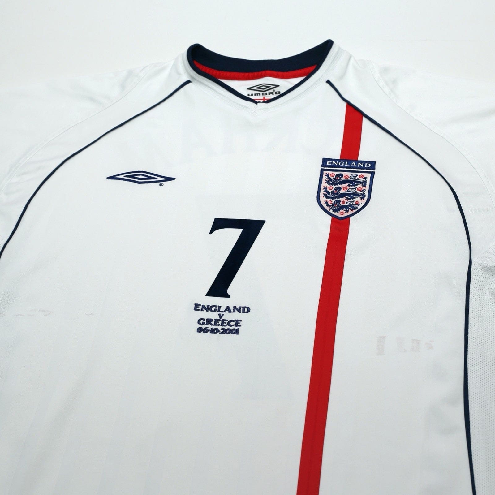 2001/03 Beckham #7 England Vintage Umbro Home Greece Football Shirt (XL)
