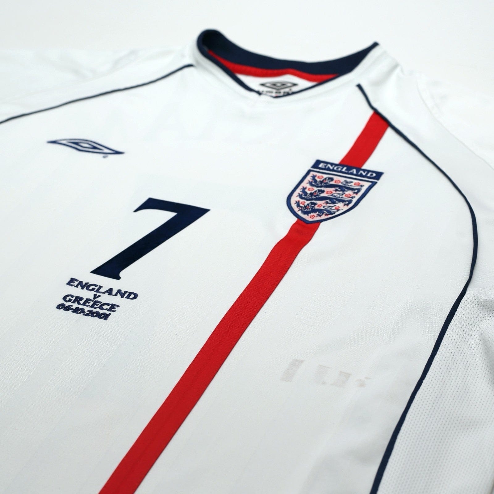 2001/03 Beckham #7 England Vintage Umbro Home Greece Football Shirt (XL)