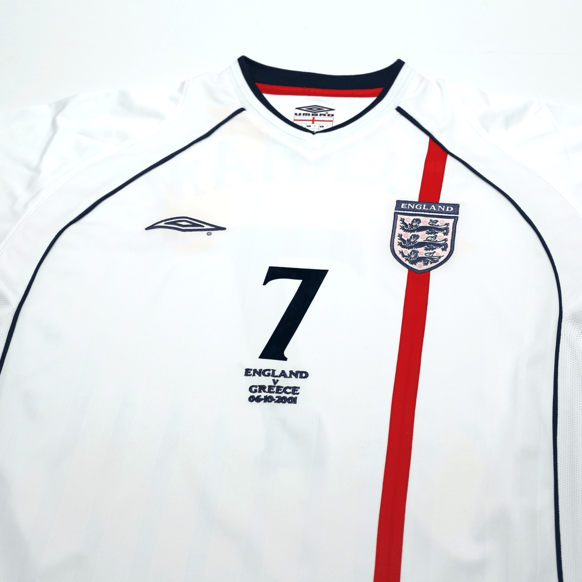 2001/03 Beckham #7 England Vintage Umbro Home Greece Football Shirt (XL)