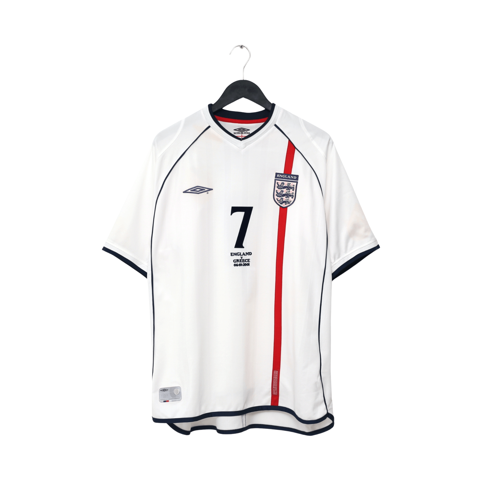 2001/03 Beckham #7 England Vintage Umbro Home Greece Football Shirt (XL)