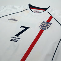 2001/03 Beckham #7 England Vintage Umbro Home Greece Football Shirt (XL)