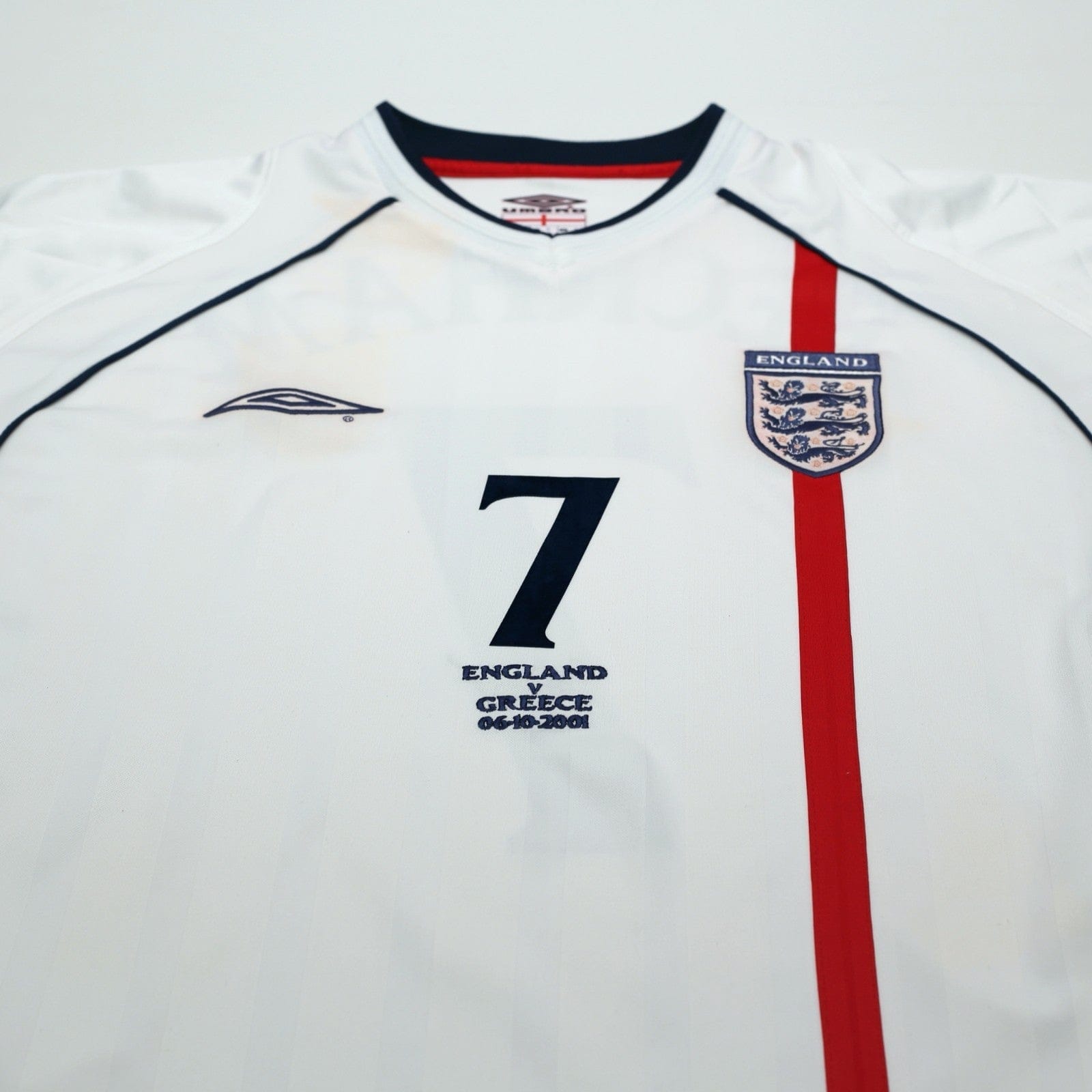 2001/03 Beckham #7 England Vintage Umbro Home Greece Football Shirt (XL)