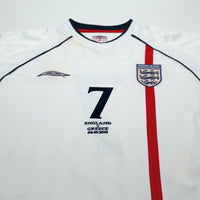 2001/03 Beckham #7 England Vintage Umbro Home Greece Football Shirt (XL)