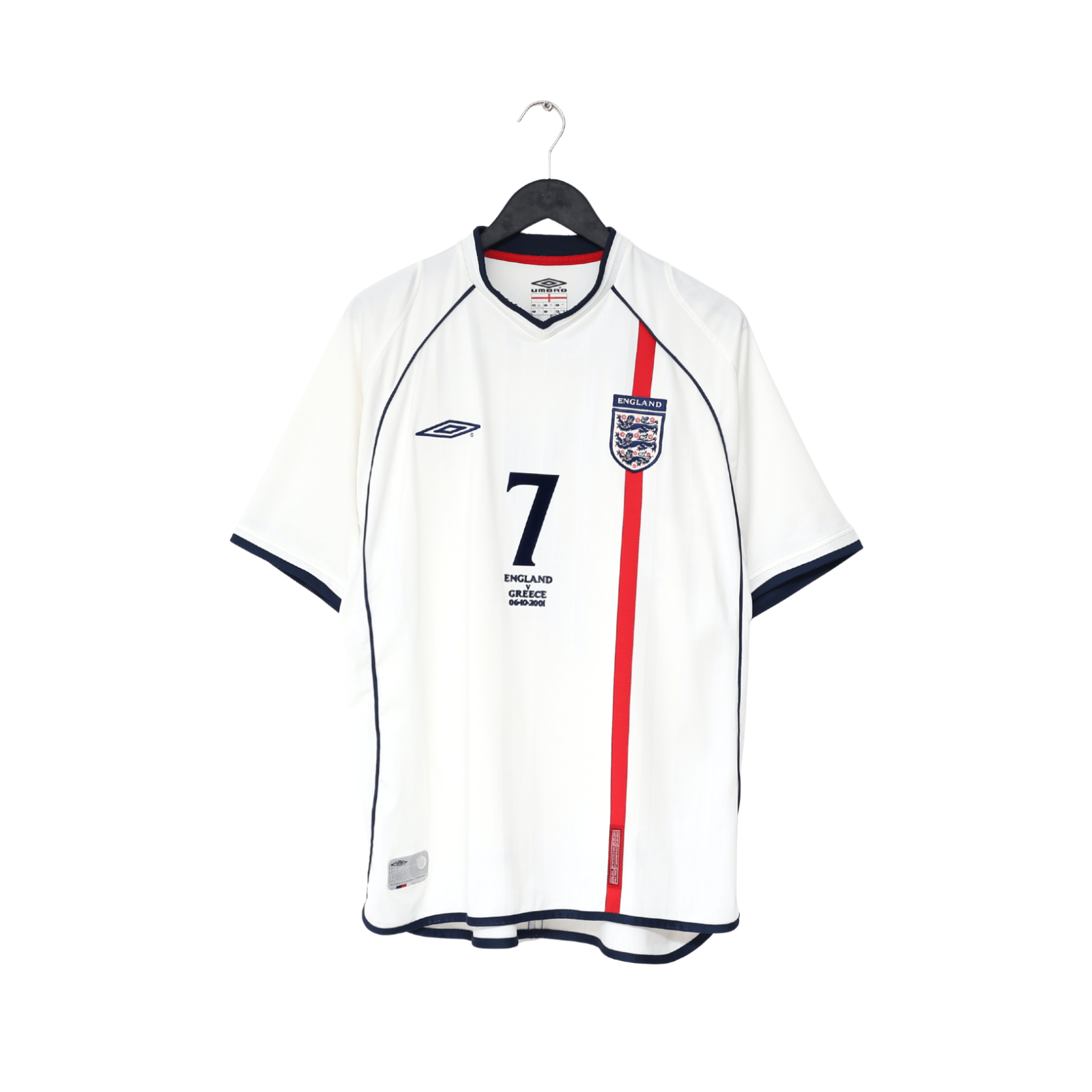 2001/03 BECKHAM #7 England Vintage Umbro Home Greece Football Shirt (XL) 2002