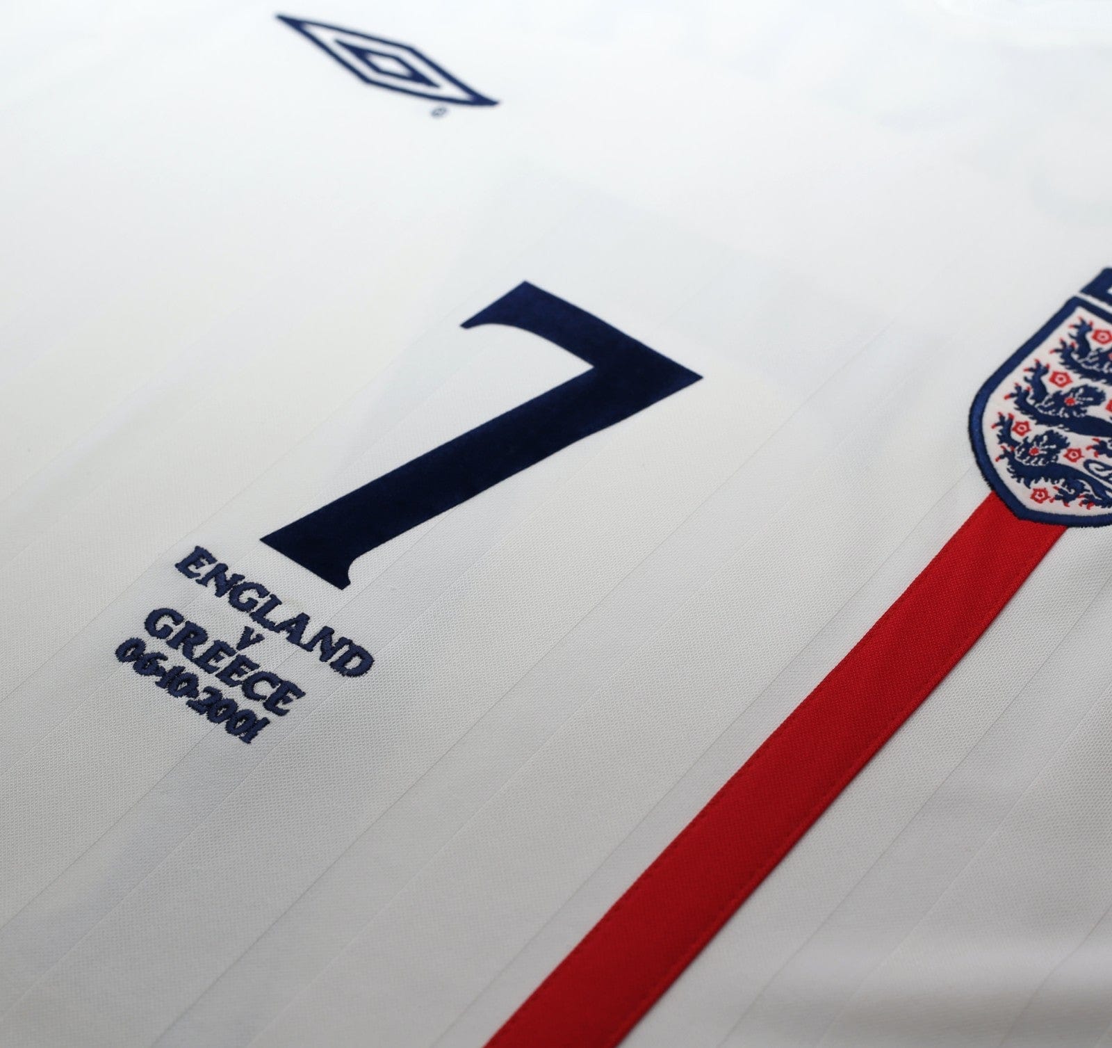 2001/03 BECKHAM #7 England Vintage Umbro Home Greece Football Shirt (XL) 2002