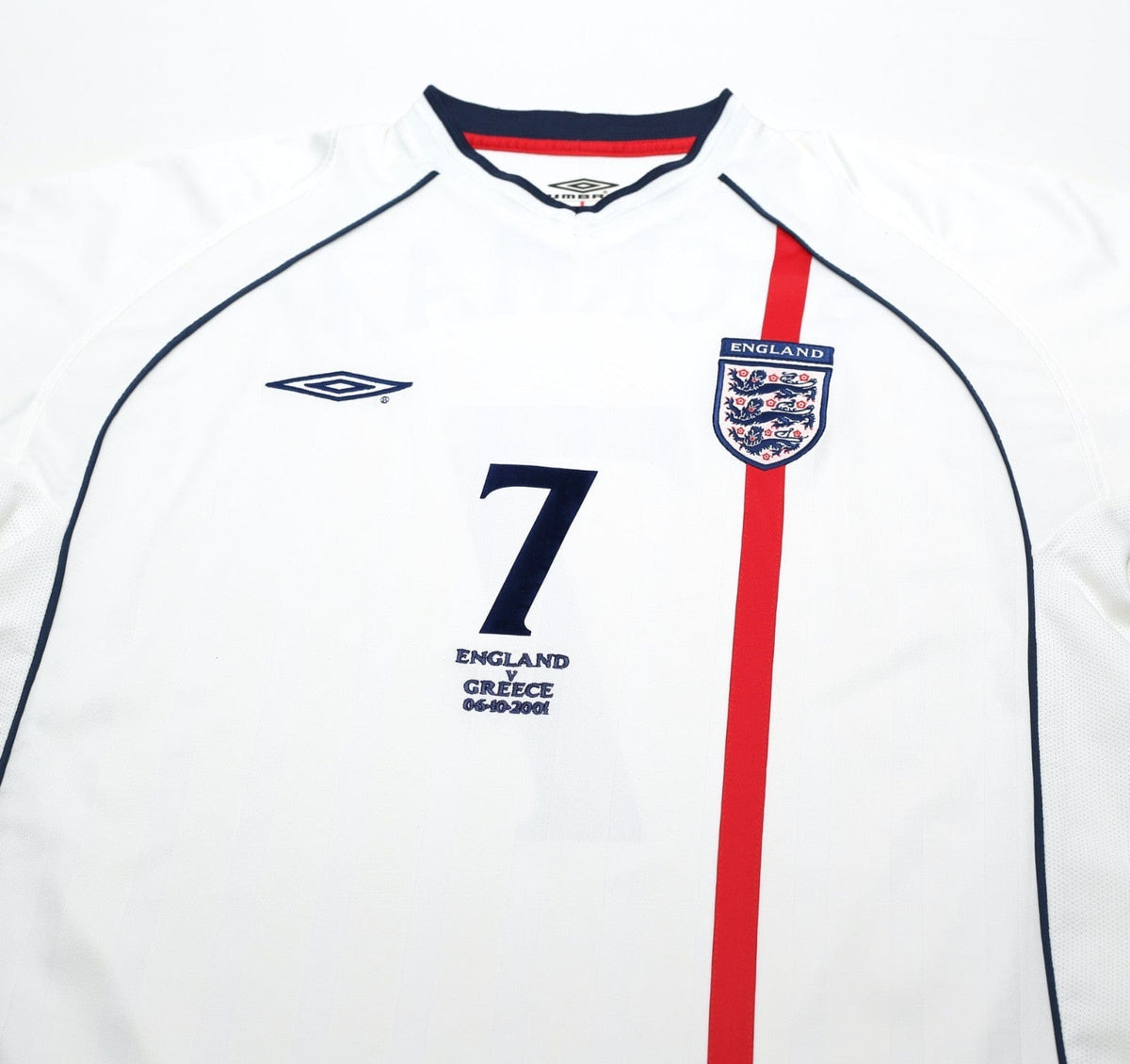 2001/03 BECKHAM #7 England Vintage Umbro Home Greece Football Shirt (XL) 2002