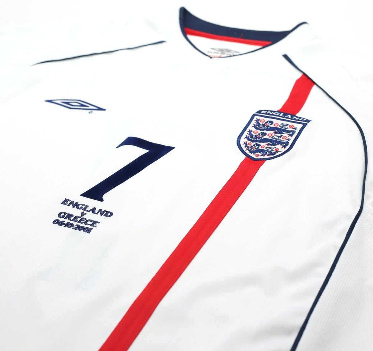2001/03 BECKHAM #7 England Vintage Umbro Home Greece Football Shirt (XL) 2002