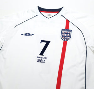 2001/03 BECKHAM #7 England Vintage Umbro Home Greece Football Shirt (XL) 2002