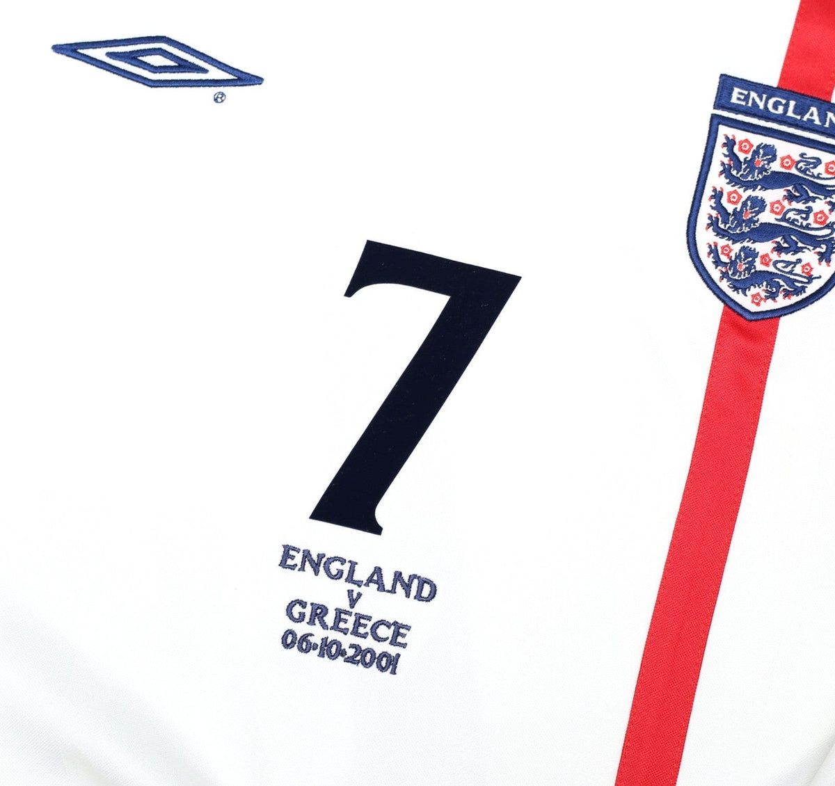 2001/03 BECKHAM #7 England Vintage Umbro Home Greece Football Shirt (XL) WC 2002