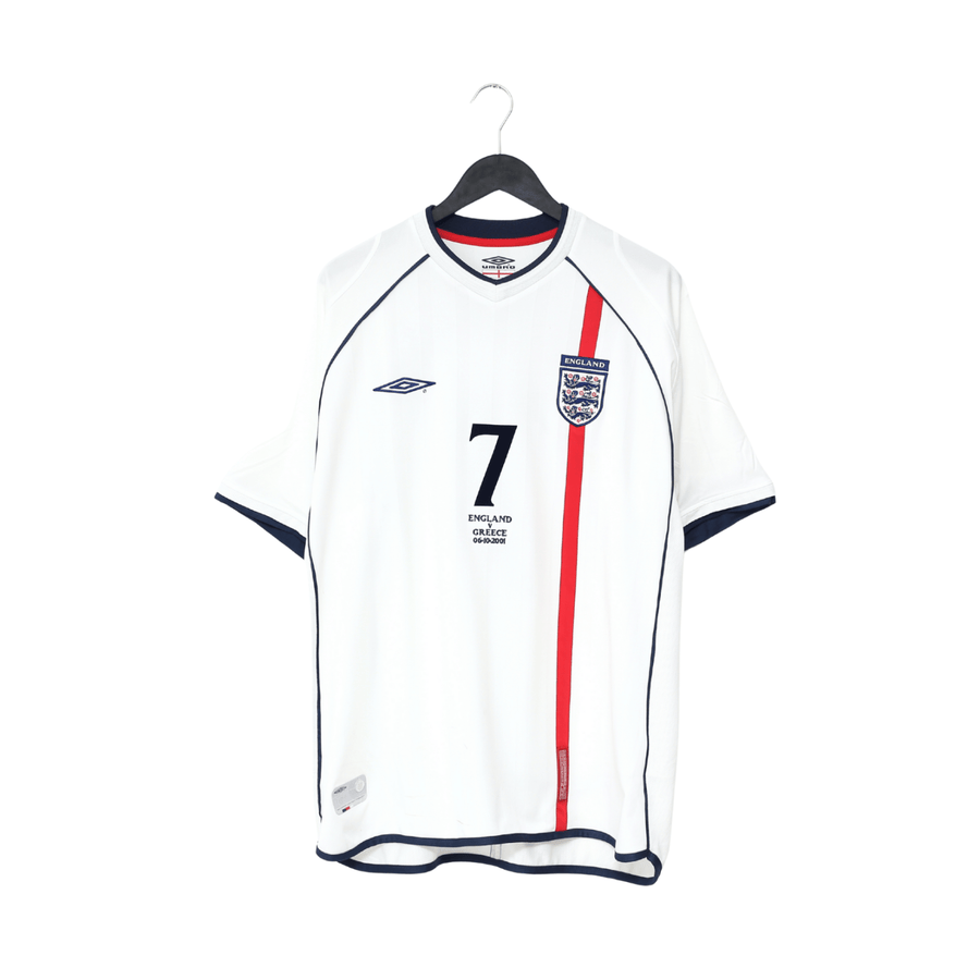 2001/03 BECKHAM #7 England Vintage Umbro Home Greece Football Shirt (XL) WC 2002