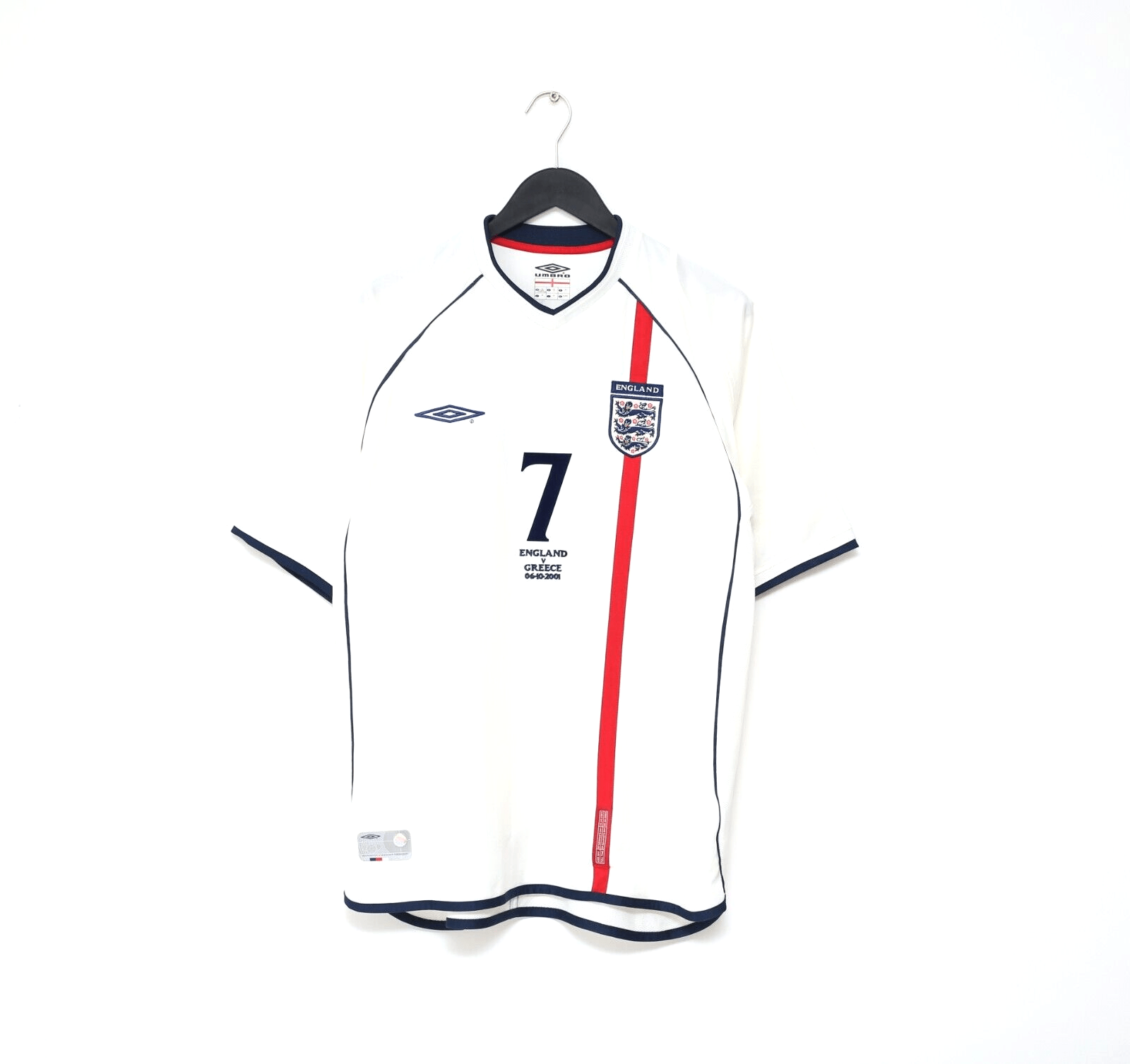 2001/03 Beckham #7 England Vintage Umbro Home Greece