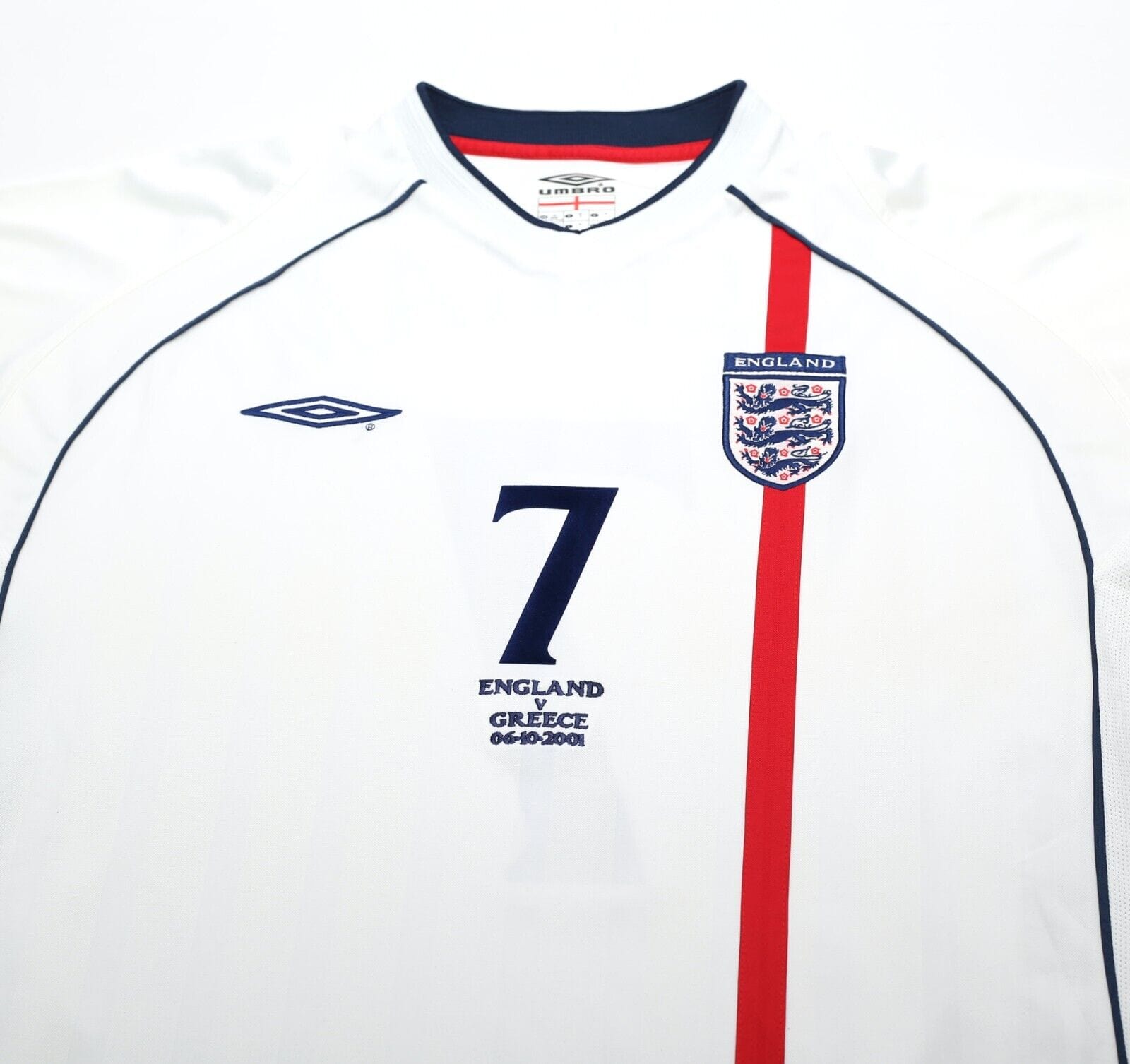 2001/03 Beckham #7 England Vintage Umbro Home Greece