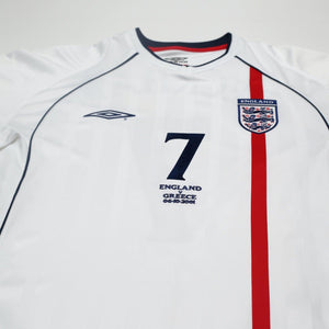 2001/03 Beckham #7 England Vintage Umbro Home L/S Greece Football Shirt (M)