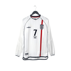 2001/03 Beckham #7 England Vintage Umbro Home L/S Greece Football Shirt (M)