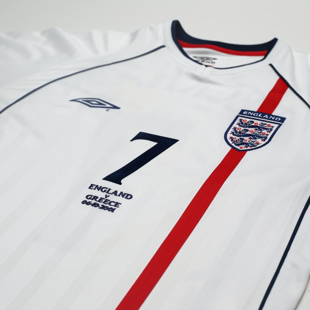 2001/03 Beckham #7 England Vintage Umbro Home L/S Greece Football Shirt (M)