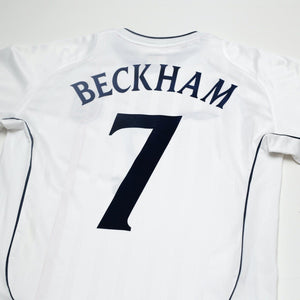 2001/03 Beckham #7 England Vintage Umbro Home L/S Greece Football Shirt (M)