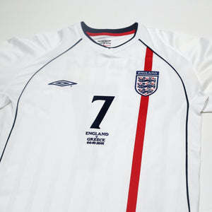 2001/03 Beckham #7 England Vintage Umbro Home L/S Greece Football Shirt (M)