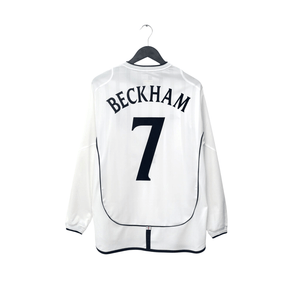 2001/03 Beckham #7 England Vintage Umbro Home L/S Greece Football Shirt (M)