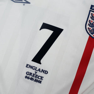 2001/03 Beckham #7 England Vintage Umbro Home L/S Greece Football Shirt (M)