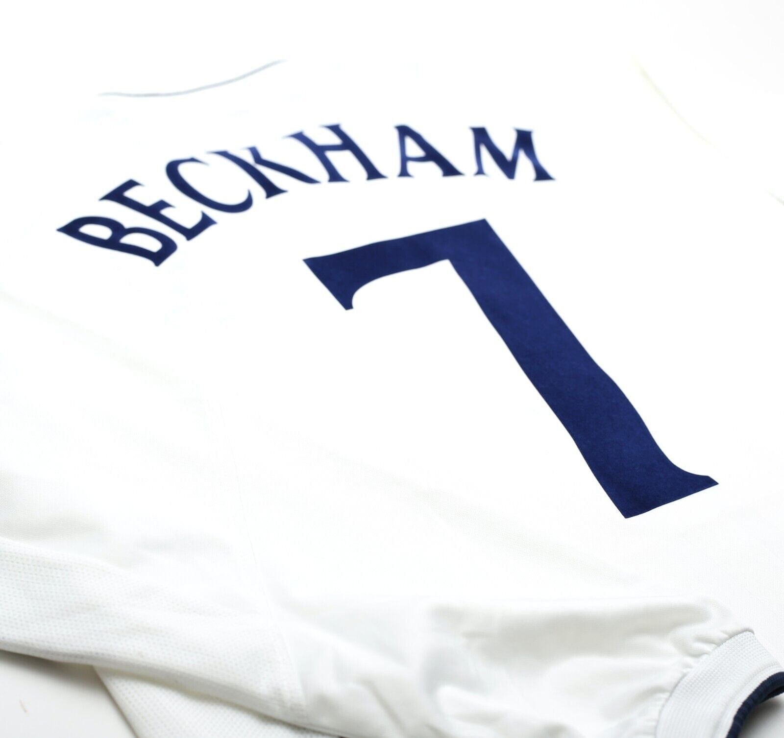 2001/03 BECKHAM #7 England Vintage Umbro Home L/S Greece Football Shirt (XL)