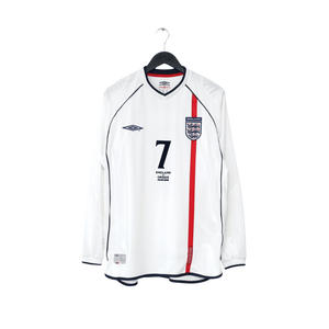 2001/03 Beckham #7 England Vintage Umbro L/S Home Greece Football Shirt (L)