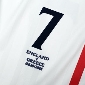 2001/03 Beckham #7 England Vintage Umbro L/S Home Greece Football Shirt (L)