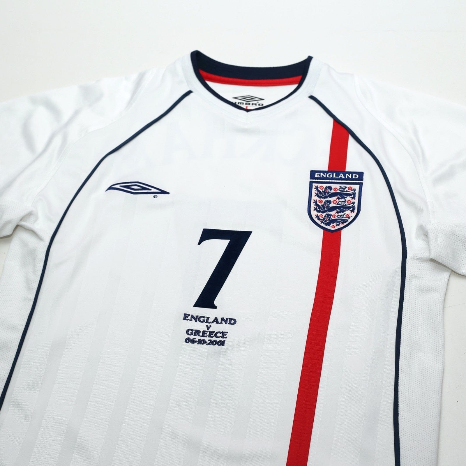2001/03 Beckham #7 England Vintage Umbro L/S Home Greece Football Shirt (S)
