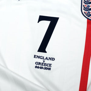 2001/03 Beckham #7 England Vintage Umbro L/S Home Greece Football Shirt (S)